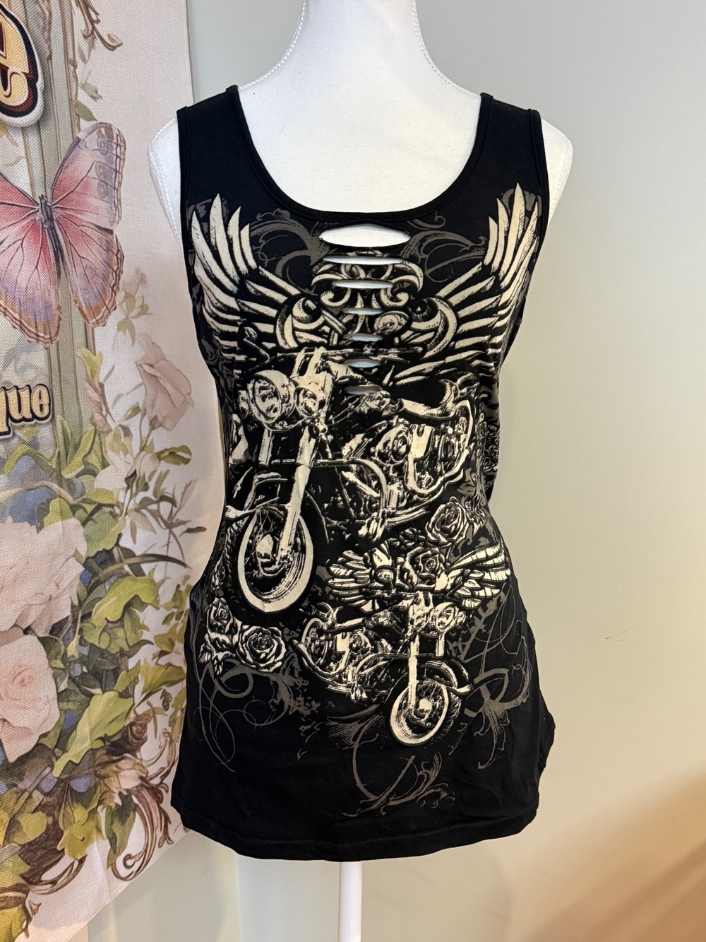 Black Graphic Motorcycle Tank Top – Women